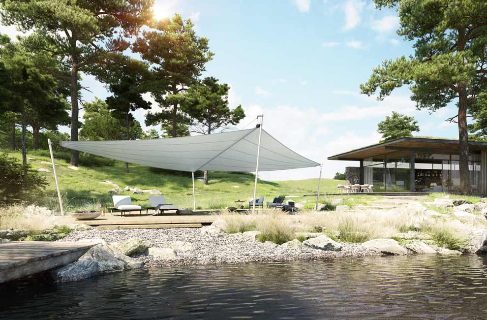 Sonnensegel für Bad Camberg an See mit Liegen und Steinstrand